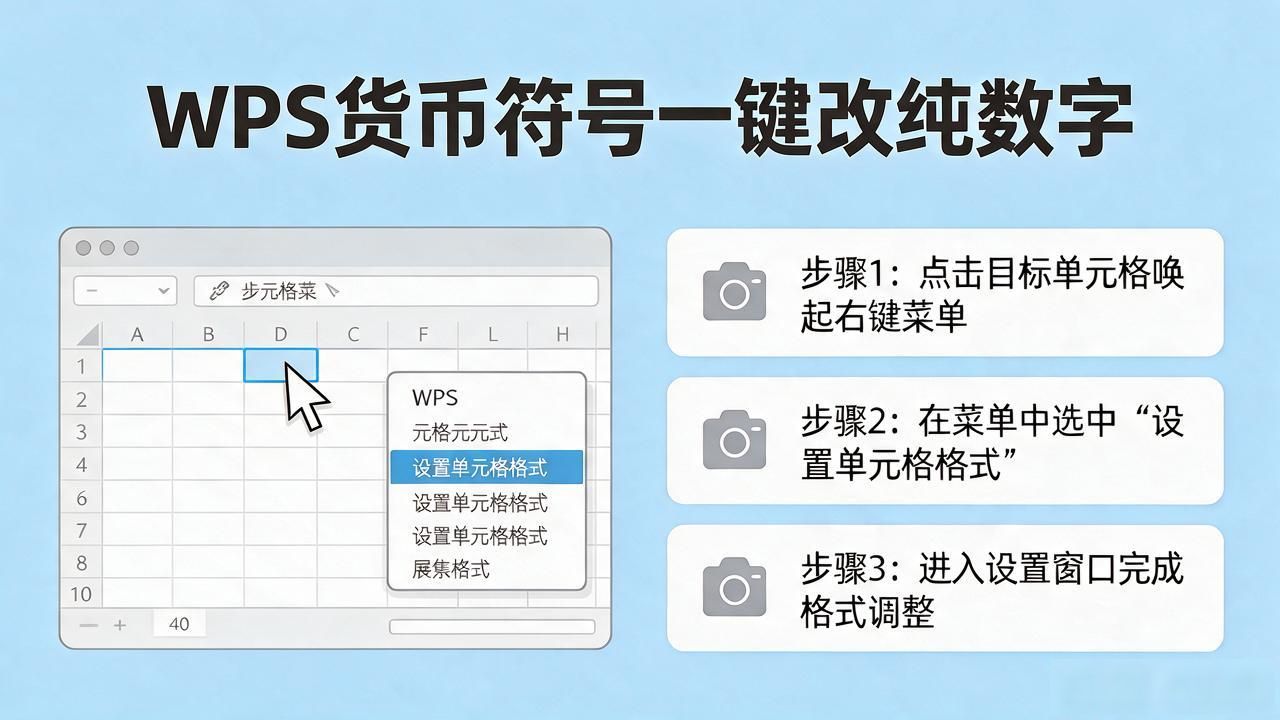 WPS里货币符号太烦？一键改成纯数字，3步搞定