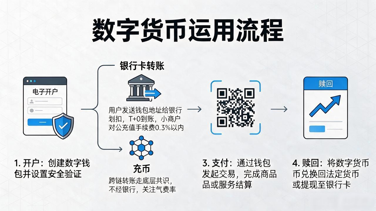 数字货币身份核验银行卡充值跨链转账_数字货币手机钱包开户充值支付赎回流程_数字货币的运用流程图